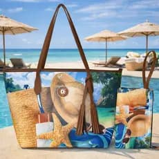 Bolsa de Praia 🏖️ Grande + Necessaire | Bolsa de Ombro Estampada Verão Moda 2026