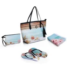Kit Bolsa de Praia Feminina Elegante Grande e Resistente + Chinelo+Necesserie+Toalha Promoção Verão