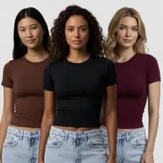 KIT 3: Baby Tee Feminina - Blusa Slim Fit Manga Curta
