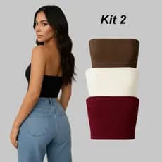 Kit 2 Tube Top Suplex Faixa Blusa Feminino Duplo Cropped Tubinho Básico Estilo Blogueira