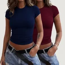 Kit 2 Baby Tee Feminina Blusa Slim Fit Baby Look Manga Curta Blusa de Compressão Academia