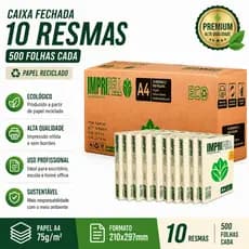 Caixa 10 Unidades Papel Sulfite A4 Reciclado Impripell 75g 5000 folhas