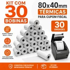 Kit 30 Rolos Bobina Cupom Fiscal Térmica 80x40m Branco