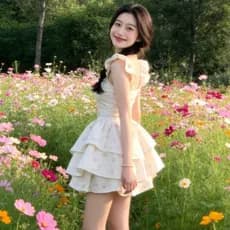 Primavera verão lindo doce manga voadora vestido estilingue saia de fadas Pettiskirt de cintura estreita homem pequeno