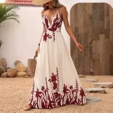 Tiktok novo estilo estilo de férias tropicais grande balanço saia longa estilo étnico estampa Floral vestido Halter