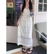 Estilo doce novo estilo chinês Suspender saia vestido feminino verão moda bolo saia longa