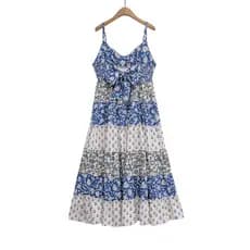 Venda de velocidade do vento tendência da moda de venda quente All-match estilo Tropical impresso fã flauta vestido