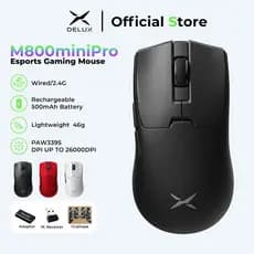 Mouse Gamer Sem Fio DELUX M800 Mini Pro 43g Ultra Leve – PAW3395, 8K Wireless, 26000 DPI, Para Mãos Pequenas