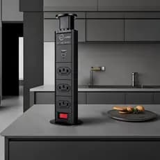 Torre Retrátil de 3/4 Tomadas com USB e Tipo-C  Soquete Embutido para Mesa e Escritório