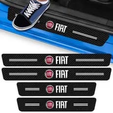 Kit 4 Peças Adesivo Soleira de Porta Carro Modelo Fiat Proteção Fibra de Carbono Anti Arranhões