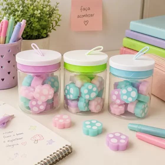Kit Borrachas Patinha Coloridas Super Fofo Kawaii Apaga Fácil