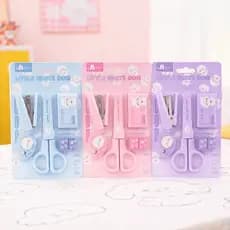 Kit Papelaria Infantil Little White Dog Com Tesoura, Grampeador, Fita E Grampos – Escolar Cute