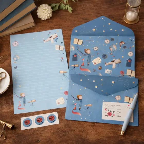 Kit Papel De Carta Decorado 12 Peças – 4 Folhas + 4 Envelopes + 4 Adesivos | Presente Criativo