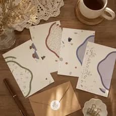 Kit Papel De Carta Estético Minimalista 6 Papéis + 3 Envelopes | Letter Set Kawaii