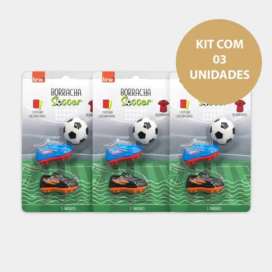 Borracha Escolar Infantil Futebol Soccer Desmontável Com Chuteira – Kit 3 Unidades