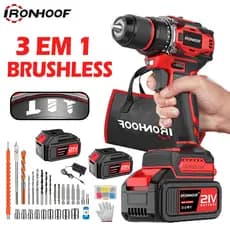 Parafusadeira E Furadeira Elétrica 2 Bateria Profissional Brushless Bivolt