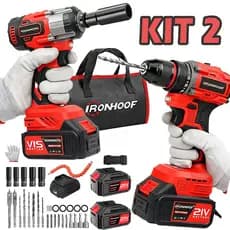 Kit 2 Furadeira Parafusadeira Chave De Impacto Brushless Bivolt 2 Baterias Profissional