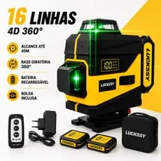 Nível Laser Profissional 16 Linhas 40M Verde 360° Base Giratória Autonivelante 2 Baterias