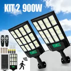 Kit 2 Luminária Solar Externa Forte Com Sensor 900w 800w 700w 600w