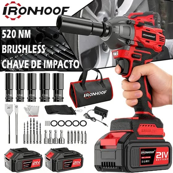 Chave De Impacto Potente Parafusadeira Brushless Bivolt 2 Baterias