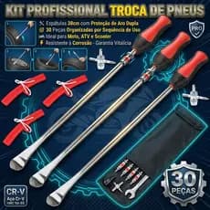 Kit Profissional Troca De Pneus 30 Pçs Espátulas 38cm Com Protetor De Aro E Saca Válvula Para Moto E Atv