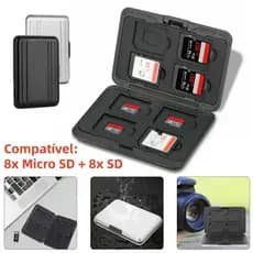 Caixa de armazenamento de alumínio compatível com cartões Micro SD e SD com 16 slots