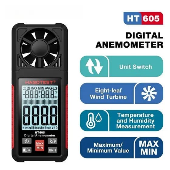 Anemometro Digital Medidor Velocidade Do Vento Temperatura Umidade Termo-Higometro