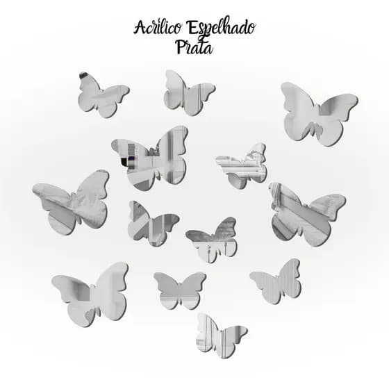 Kit 6 e 8 Borboletas Decorativa em Acrílico Espelhado