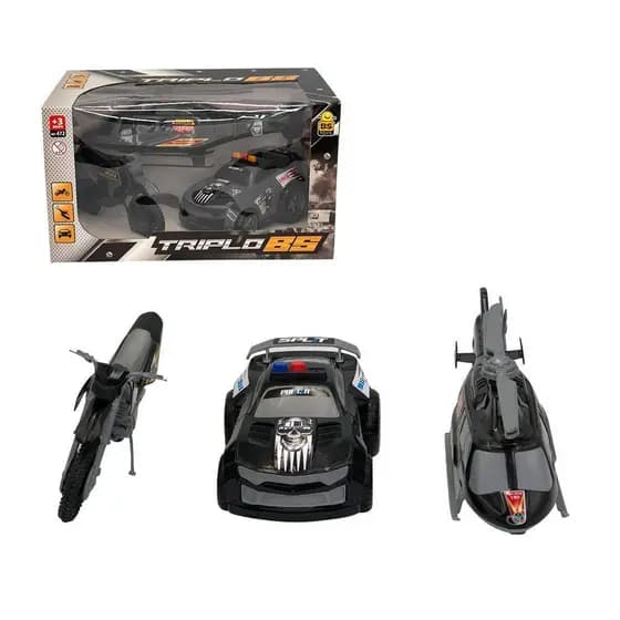 🚔 Kit Polícia Infantil Carro Moto Helicóptero | Brinquedo 3 Peças com Veículos Policiais Inmetro
