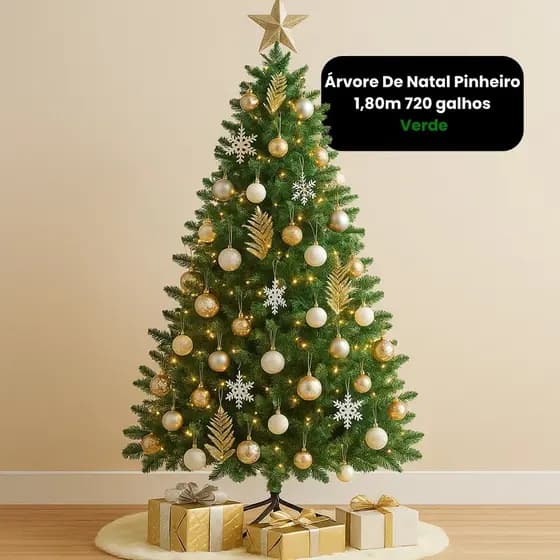 🎄 Árvore de Natal Pinheiro Luxo 1,80m com 720 Galhos | Verde Tradicional | Base de Ferro Reforçada