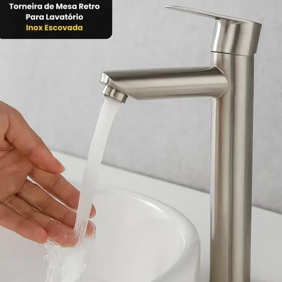 Torneira Retrô de Mesa para Lavatório Banheiro Aço Inox Escovado Rosca 1/2"