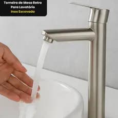 Torneira Retrô de Mesa para Lavatório Banheiro Aço Inox Escovado Rosca 1/2"