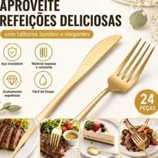 🍽️ Faqueiro Dourado 24 Peças em Aço Inox | Jogo de Talheres Luxo Mesa Posta Premium