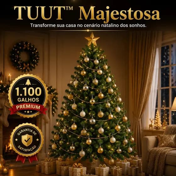 🎄 Árvore de Natal Pinheiro Luxo 2,10m com 1.100 Galhos | Verde Tradicional | Base de Ferro Reforçada