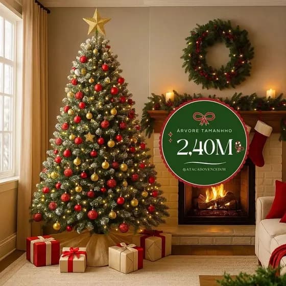 🎄 Árvore de Natal Pinheiro Luxo 2,40m com 1.400 Galhos | Verde Tradicional | Base de Ferro Reforçada