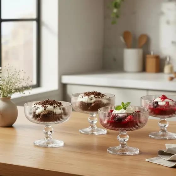 🍨 Jogo 4 Taças de Sobremesa Versalhes 320ml em Vidro | Taças para Sorvete, Mousse, Açaí e Doces