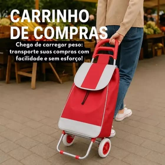 Carrinho de Feira Dobrável com Bolsa Grande Carrinho Mercado Compras Lavanderia Preto Azul Vermelho