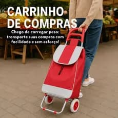 Carrinho de Feira Dobrável com Bolsa Grande Carrinho Mercado Compras Lavanderia Preto Azul Vermelho