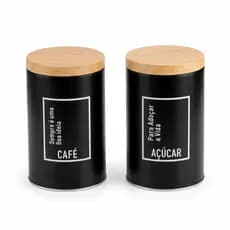 Kit 2 Porta Mantimentos Metal Cafe Acucar Organizador Cozinha Vintage Lata Quadrada Kit Decoracao