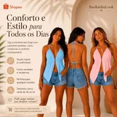 Kit 2 Top Cropped Cortininha Frente Única Malibu – Blusa Bata Babado, Costas Nua, Moda Feminina Verão com sem