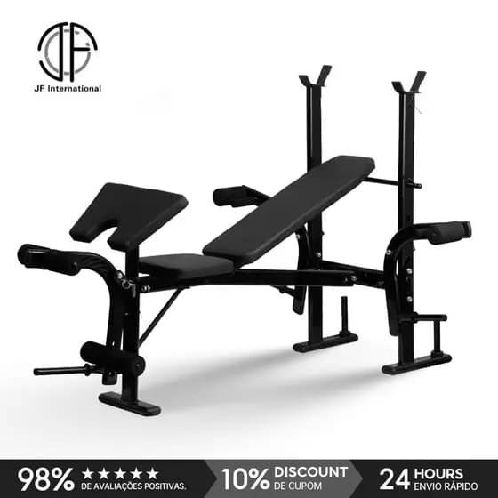Banco Supino Ajustável Dobrável Musculação Preto Academia Em Casa Carga 150kg Treino De Força Fitness