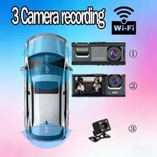 Câmera de segurança para veículos Full HD DVR de 3 lentes 1080P Gravação de câmera frontal, interna e traseira Imagens d