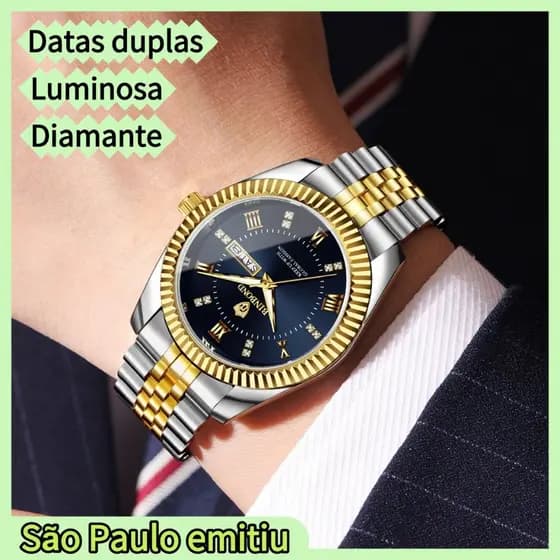 Premium duas cores data luminosa relógio de quartzo diamante vestido de negócios simulação quartzo aço inoxidável caixa