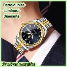 Premium duas cores data luminosa relógio de quartzo diamante vestido de negócios simulação quartzo aço inoxidável caixa
