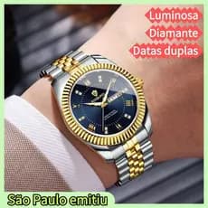 Relógio Masculino de Luxo Relógio de Ouro de Aço Inoxidável para Homens Relógios de Pulso de Quartzo Luminosos À Prova