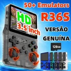 Console Portátil R36S Versão Genuína 128GB com 23000 Jogos, Tela HD 3,5 Pol, 50+ Emuladores, Videogame Clássicos Retrô