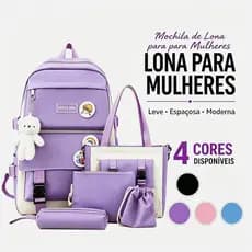 Mochila Escolar Feminina 5 Peças Estilo Coreano |Mochila Casual Leve para Viagens e Laptop