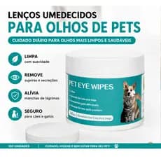 LENÇOS UMEDECIDOS LIMPA OLHOS DE CÃES E GATOS – 100 UNIDADES