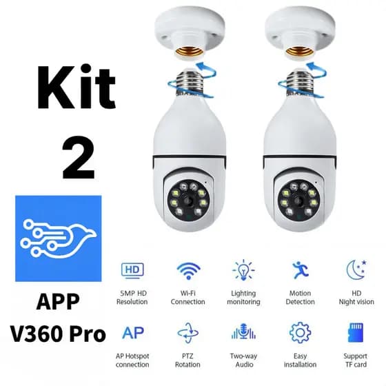 2 Unidades De Câmera De Segurança À Prova D'água Lâmpada Infravermelha Externa 360 Sem Fio Wifi 2.4G V360 PRO