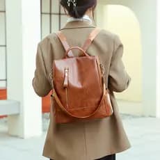 Mochila Feminina Fashion PU Couro Macio Antifurto E Respingos De Água De Grande Capacidade